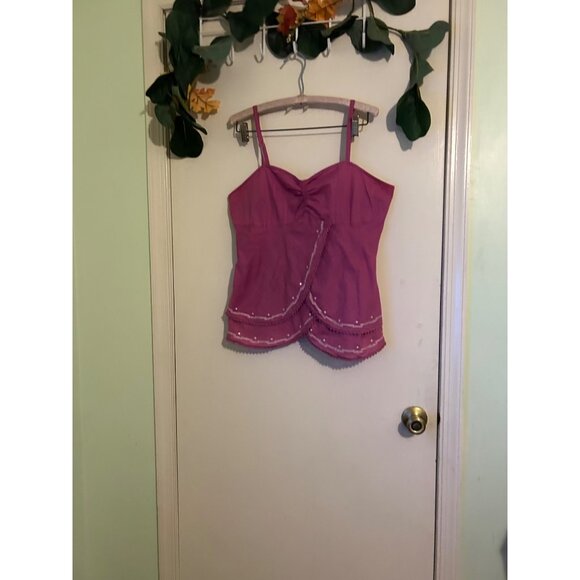 Bandolino Boho Cami Tank Y2K Festival  Top Sz 10 Pink Magenta Cotton Ruched Tier - Picture 10 of 10